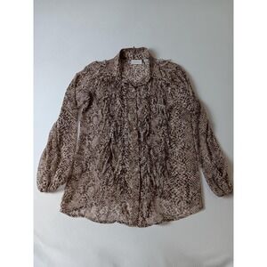 Creation L Blouse Womens M Brown Animal Print Ruffle Sheer‎ Chiffon Top